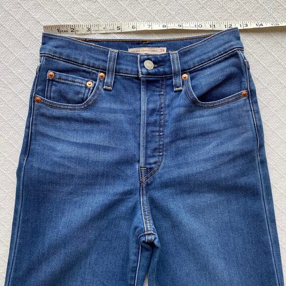 Levi’s Premium Ribcage Straight Ankle Jeans Medium Blue Women’s Size 24 - Picture 14 of 16
